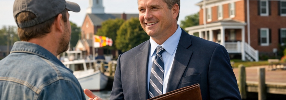 Attorney consults client by waterfront