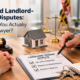 Tenant and landlord reviewing eviction and security deposit documents during a housing dispute consultation in Maryland.