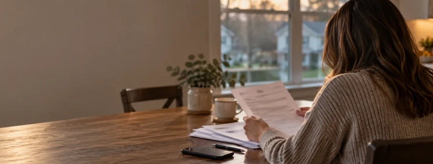 Person at a kitchen table reviewing court paperwork after a second-degree assault charge in Maryland